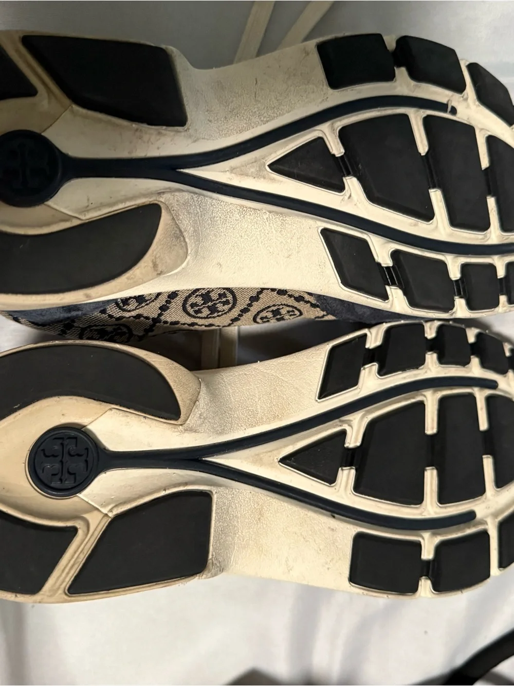 Tory Burch Navy and Cream Monogram Sneakers
